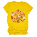 Γυναικείο casual κοντομάνικο t-shirt με χαριτωμένο τύπωμα κολοκύθας και φάντασμα. - S / Tops / Κίτρινο