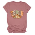 Dames Casual Teach Pompoen Strik Print Korte Mouw Ronde Hals T-Shirt Herfst Tops - S / Tops / Roségoud