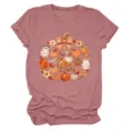 Γυναικείο T-shirt με τύπωμα κολοκύθας Halloween κοντομάνικο casual φθινοπωρινό τοπ - S / Tops / Ροζ χρυσό