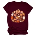 Μπορντο γυναικειο κοντομανικο t-shirt με ομορφο σχεδιο κολοκυθας για φθινοπωρινη μοδα - S / Tops / Μπορντό