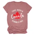 Damen Kurzarm T-Shirt Lässiger Rundhals-Top Kanada Patriotisch Ahornblatt Grafisches Shirt - S / Oberteile / Roségold (Weiße Beschriftung)