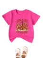 Vue de face détaillée d'un t-shirt rose pour enfants a manches courtes avec motif violon. - 90 / Hauts / Rose rouge