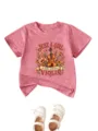 Vue rapprochée du t-shirt rose à manches courtes pour enfants avec graphique violon et chaussures. - Pêche
