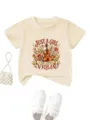 Joli t-shirt à manches courtes pour enfants avec motif de violon et citation inspirante, casual. - Abricot