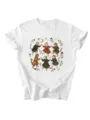 Casual dames korte mouw t-shirt met schattige vintage dansende katten grafische print. - S / Tops / Wit