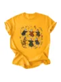 Gedetailleerd overzicht van casual dames geel t-shirt met schattige dansende katten grafisch. - S / Tops / Geel
