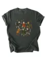 Vintage gewassen donkergrijs kort mouw t-shirt met een speelse graphic van dansende katten. - S / Tops / donkergrijs