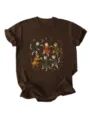 Bruin t-shirt met korte mouwen en een vintage folk katten dansende grafisch, maan en sterren. - S / Tops / koffiekleur
