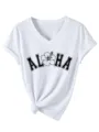 Casual wit dames T-shirt met korte mouwen en V-hals, voorzien van stijlvolle Aloha print. - S / Tops / Wit
