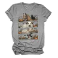 Casual grey short sleeve t-shirt featuring fun Halloween farm animals graphic print for women. - S / Tops / Dark Gray