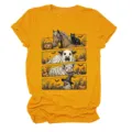 Women's mustard yellow short sleeve tee featuring cute Halloween farm animal graphic prints. - S / Tops / Mustard Yellow