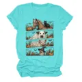 Women cute Halloween graphic short sleeve t-shirt casual funny farm animals crewneck top - S / Tops / Light Gray
