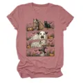 Camiseta divertida de Halloween para mujer, estampado vintage de animales manga corta. - S / Tops / Rosa oro