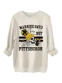 Casual long sleeve crewneck sweatshirt featuring a cool skull graphic and Pittsburgh text print. - S / Tops / Sand