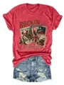 Mujer camiseta roja manga corta vintage western navidad grafico casual algodon top - S / Tops / Rojo