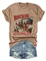 Casual βαμβακερό κοντομάνικο t-shirt με vintage western χριστουγεννιάτικο print. - S / Tops / Ανοιχτό Καφέ