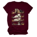 Mujer Camiseta Gráfica Halloween Animales Granja Lindos Caballo Gato Vaca Cerdo Bruja Top - S / Tops / Burdeos