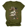 Camiseta casual verde militar de manga corta con detalle de estampado animal de Halloween. - S / Tops / Verde Militar