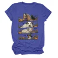 Vista detallada del estampado gráfico de animales de granja de Halloween en la camiseta azul. - S / Tops / Azul Vintage