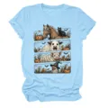 Camiseta con estampado de animales de granja de Halloween manga corta casual azul mujer. - S / Tops / Azul claro