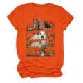 Camiseta de mujer naranja con estampado animal de Halloween cuello redondo manga corta - S / Tops / Naranja