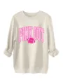 Women's thick warm pink out football crewneck sweatshirt, casual beige long sleeve pullover. - S / Tops / Sand
