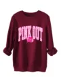 Women thick warm pink out football sweatshirt casual crew neck long sleeve winter sweatshirt - S / Tops / Burgundy
