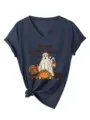 Dames V-hals korte mouw casual T-shirt vakantie grafische top stijlvol dames shirt - Marineblauw