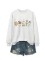 Felpa girocollo a manica lunga da donna con stampa di forniture d'arte kawaii e divertenti - Taglia S / Top / grigio-bianco