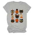 Women vintage halloween print short sleeve t-shirt casual crewneck graphic tee top - S / Tops / Light Gray