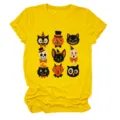 Vintage Halloween graphic print short sleeve crewneck yellow t-shirt for women casual top. - S / Tops / Yellow