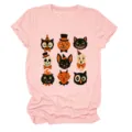 Detailed view of the vintage Halloween cartoon graphic print on the pink t-shirt. - S / Tops / Pink