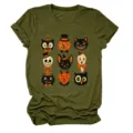 Vintage Halloween graphic short sleeve t-shirt featuring fun retro cartoon prints for women. - S / Tops / Army Green