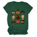 Vintage Halloween spooky 9-grid graphic print short sleeve dark green t-shirt details. - S / Tops / Retro Green (Graphic)
