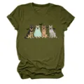 Women Cute Halloween German Shepherd Dog Graphic Short Sleeve Crewneck Casual Green T-Shirt - S / Tops / Army Green