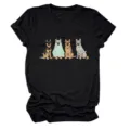 Women's Casual Black Short Sleeve T-Shirt Cute Halloween German Shepherd Dog Graphic Tee - S / Tops / Black