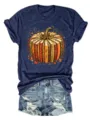 Damen lässiges marineblaues Kurzarm T-Shirt mit Herbst Buch Kürbis Grafik und Jeansshorts. - S / Oberteile / Marineblau