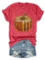Damen Herbst Kürbis Buch Grafik Kurzarm Freizeit T Shirt kombiniert mit Jeans Shorts. - S / Oberteile / Rot
