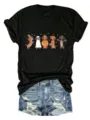 Primo piano dettagliato di una t-shirt nera a maniche corte da donna con stampa bassotto. - Taglia S / Top / Nero