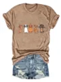 Maglietta top casual in cotone a maniche corte con grafica simpatico bassotto Halloween. - Taglia S / Top / Marrone chiaro