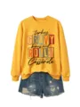 Sweat-shirt à col rond et manches longues imprimé lettres pour femme avec short. - S / Hauts / Jaune (Impression Noire)