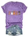 Dettaglio t-shirt grafica bassotto Halloween e shorts in denim con stampa cane e tessuto jeans. - Taglia S / Top / Viola