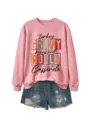 Sweat-shirt rose Thanksgiving femme assorti avec short en denim, haut décontracté d'automne. - S / Hauts / Or rose