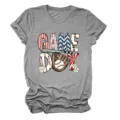 Women's casual gray short sleeve t-shirt featuring a retro baseball game day graphic print. - S / Tops / Dark Gray