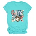 Casual fashion women game day baseball bat glove print crewneck short sleeve t-shirt - S / Tops / Light Gray