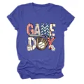 Damen Game Day Baseball Kurzarm T-Shirt Freizeit Rundhals Grafik Top Blau Bekleidung - S / Oberteile / Vintage-Blau
