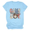 Damen Freizeit hellblaue Kurzarm T-Shirt mit lustigem Game Day Baseball Grafikdruck. - S / Oberteile / Hellblau