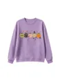 Close-up detail of the cute cartoon pumpkin graphic printed on the soft purple sweatshirt. - 110cm / Tops / Lavender