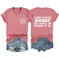 Casual women's V-neck short sleeve t-shirt featuring fun graphic letter print design. - S / Tops / Rose Gold (White Graphic)