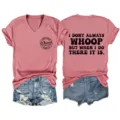 Pink V-neck short sleeve t-shirt for women with funny letter print casual tee top. - S / Tops / Rose Gold (Black Print)